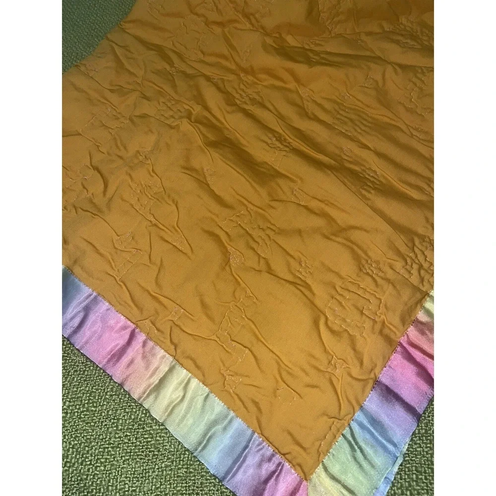 Handmade Baby Quilt , Vtg Disney ABC's Fabric , Pink , Satin Trim‎ , Hand Stitch